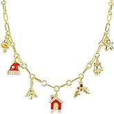 BYETOCE Christmas Layered Necklaces for Women with Jingle Bell Christmas Tree Pendant Necklace Colorful Christmas Holiday Necklace Christmas Jewelry Party Favors