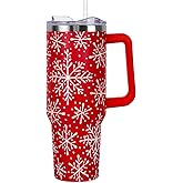 Zbnisiw Christmas Tumbler with Handle and Straw Lid 40 oz,Cute Christmas Gifts for Women Red Snowflakes Vacuum Insulated Leak Proof Tumbler,Winter Holiday Accessories Stainless Steel Coffee Cup Mug