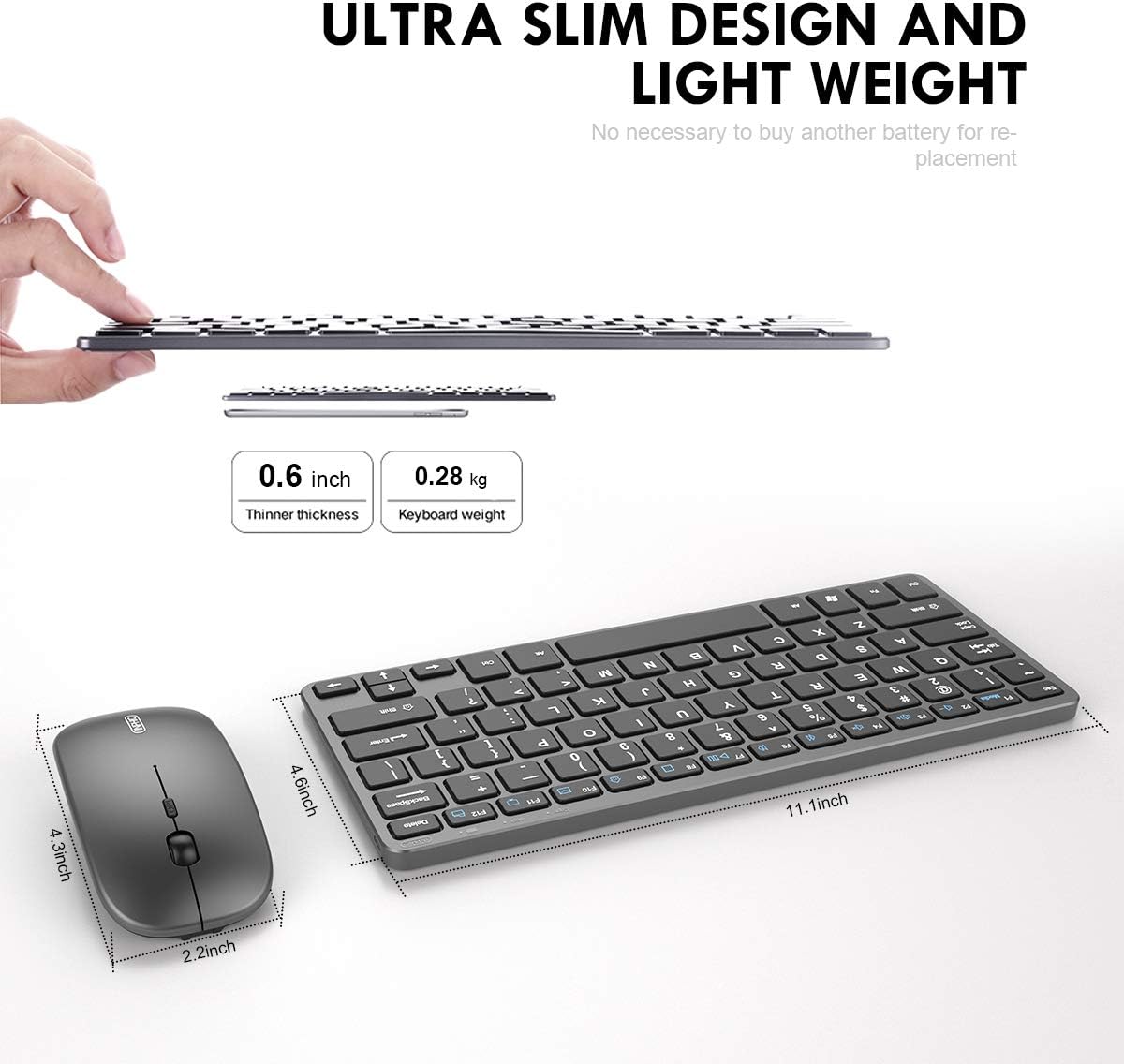 Wireless Keyboard and Mouse Combo Rechargeable, Inphic Ultra Slim ...
