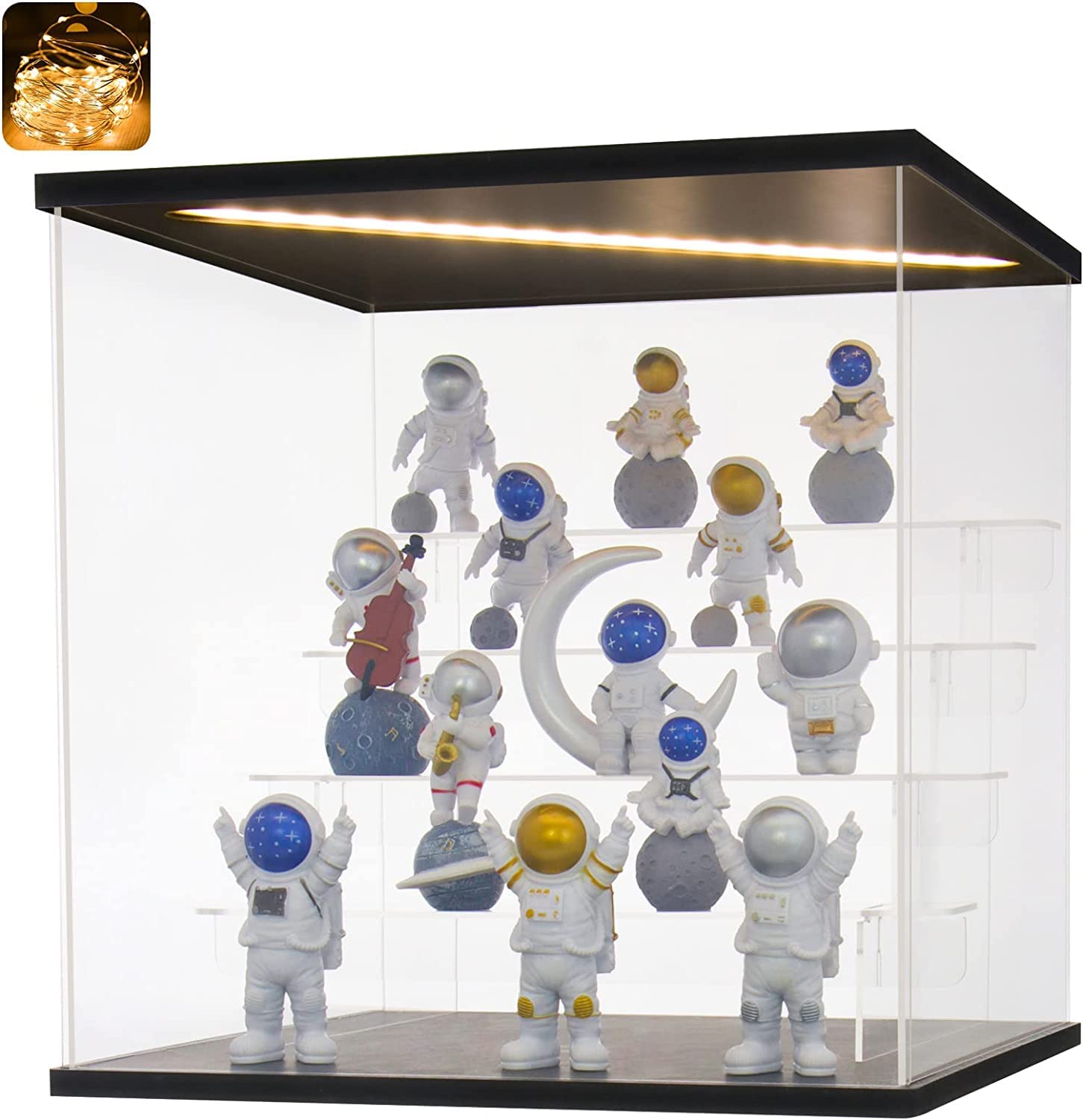 Huijintao Clear Acrylic Display Case with Led Light 2/3/4/5 Tier Assemble Box Organizer Dustproof Showcase for Toys Collectibles (5Tier 11.8×11×11.8inch;30x28x30cm) — image 1