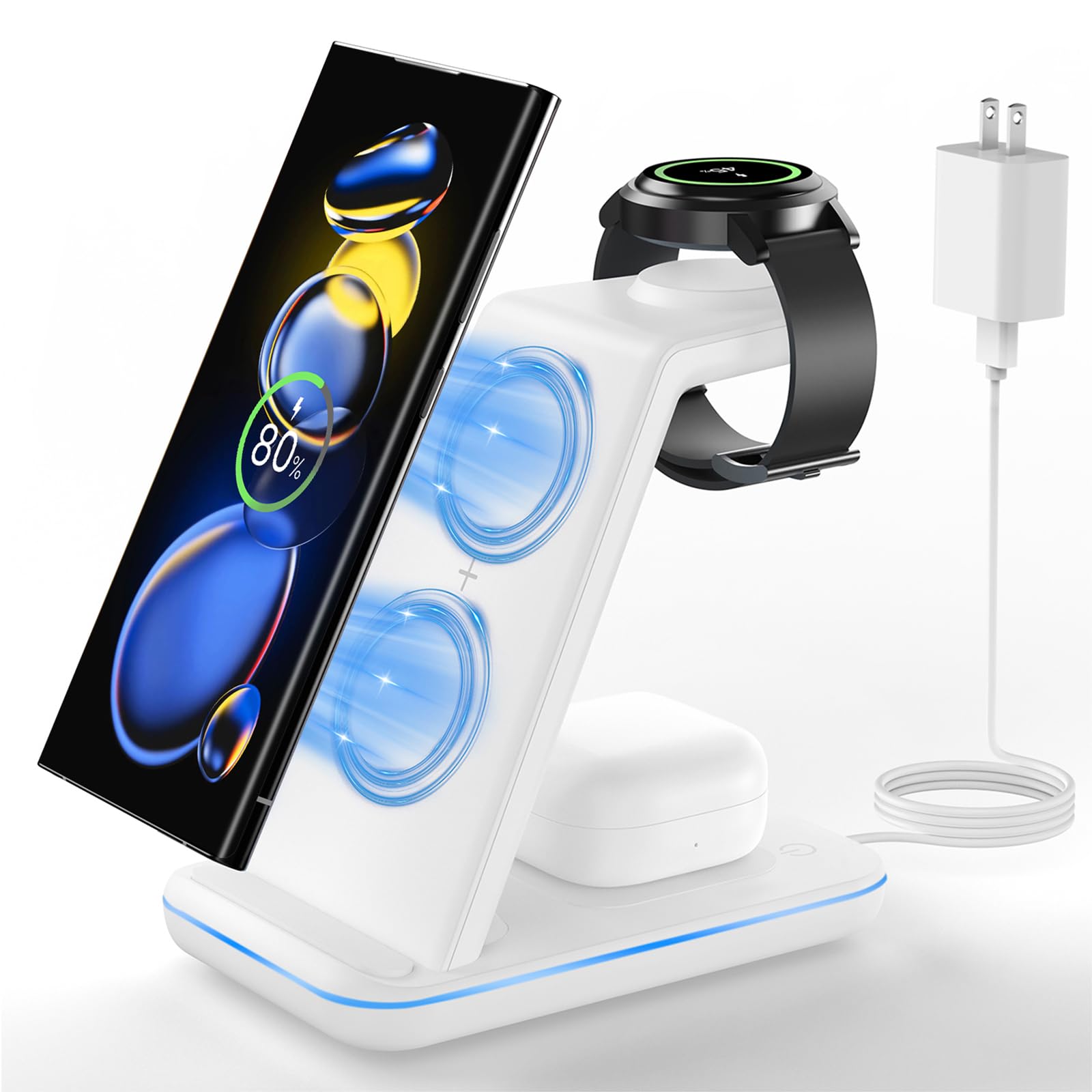 Photo 1 of JoyGeek Wireless Charging Station for Samsung: 3-in-1 Phone Charger Stand for Galaxy Watch7 Pro/7/6/5/4/3/Active2/1 - S25/S24/S23/S22/S21/S20/S10/S9/S8/S7/Note 20/Z Fold&Flip Series - Buds 3 Pro