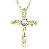 JIYVY32 Birthstone Cross Necklace for Women 14K Gold Wedding Anniversary Birthday Gift for Wife Her Protection Christian Jewelry