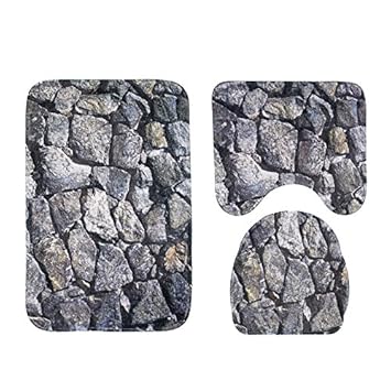 YSMTDDS Badezimmermatte Flannel Printed Rock Bathroom Bathroom Three-Piece Toilet Seat Mat Anti-Slip Mat Set