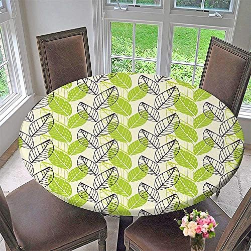 Mikihome Modern Simple Round Tablecloth Pattern with Leaves Nature Spring Vertical Organized Illustration with Modern Lines Decoration Washable 67"-71" Round (Elastic Edge)
