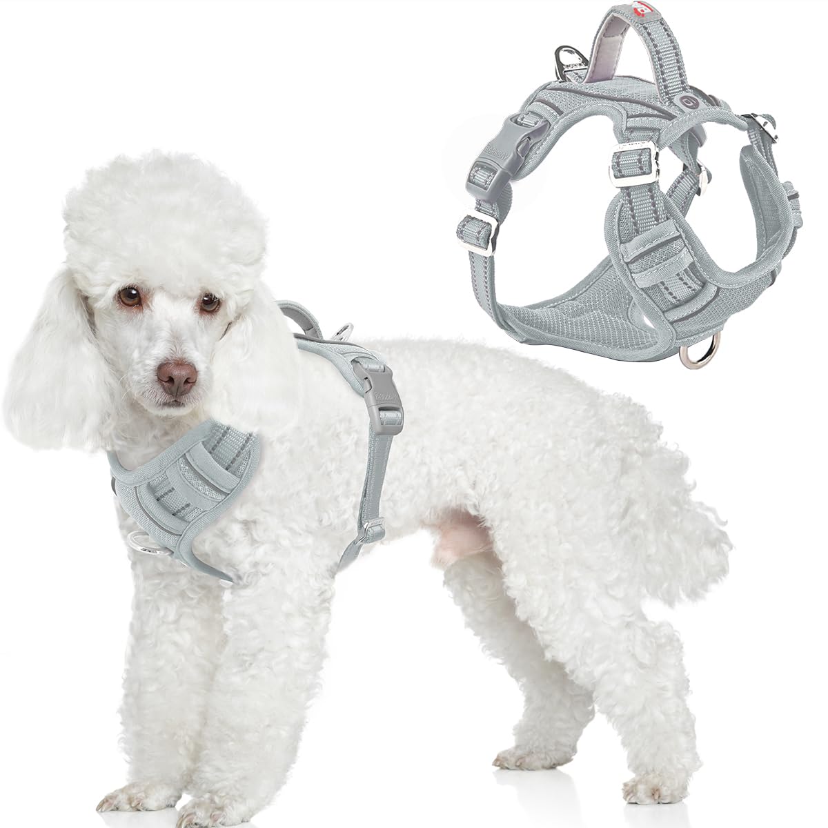 BARKBAY No Pull Dog Harness Front Clip Heavy Duty Reflective Easy Control Handle for Large Dog Walking with ID tag Pocket(Grey,S)