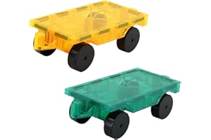 NEOFORMERS Magnetic Tiles Cars Construction Set - 2 PCS Green & Yellow Magnetic Tiles Magnet Truck Sensory Toys, Educational Magnetic Cars Set Magnet Building Blocks Toddler Toys for 3 4 5 6+ Year Old