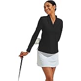 ACEGOLFS Womens Golf Polo Shirts Casual Ruffle V Neck Long Sleeve Tops for Women UPF 50+ Rash Guard Ladies Pullover Shirt