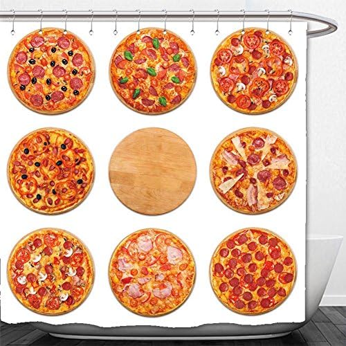 Beshowere Shower Curtain eight different pizza set for menu italian food traditional cuisine meat pizzas with salami