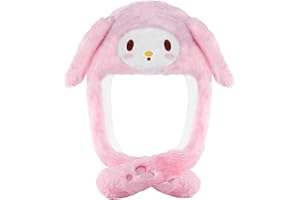 CNEISEJK Kawaii White Dog Bunny Ear Moving Jumping Hats Warm Plush Rabbit Winter Caps Cute Hat Novelty Party Hats