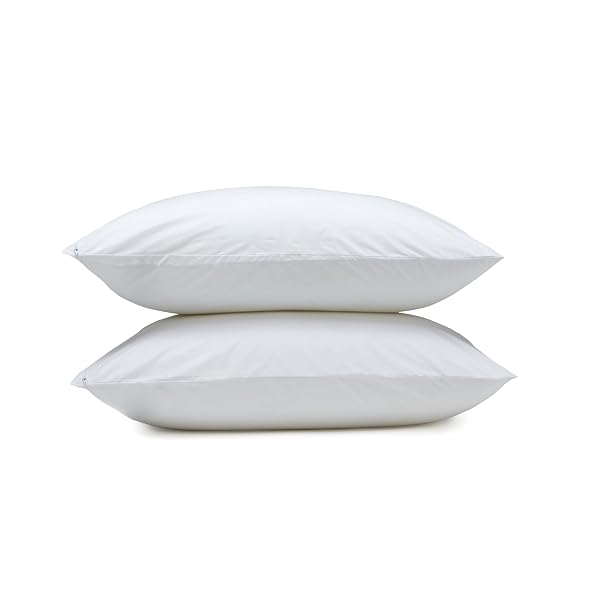 AMAZON BASICS DOWN ALTERNATIVE BED PILLOWS WITH HYPOALLERGENIC PILLOW PROTECTOR CASES, SOFT DENSITY FOR STOMACH AND BACK SLEEPERS, STANDARD 26″ X 20″, WHITE, 2-PACK