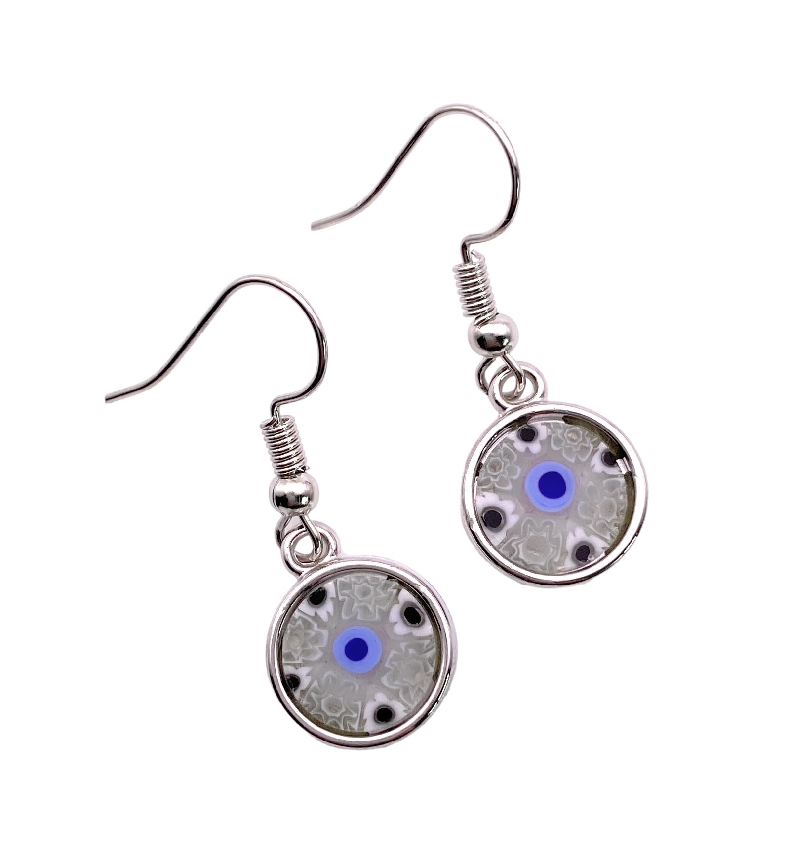 Glass Earrings, Murano Glass Earrings, Dropper Earrings, Handmade Glass Earrings, Millefiori Earrings, Murano Glass Jewellery, 1.2cm Diameter