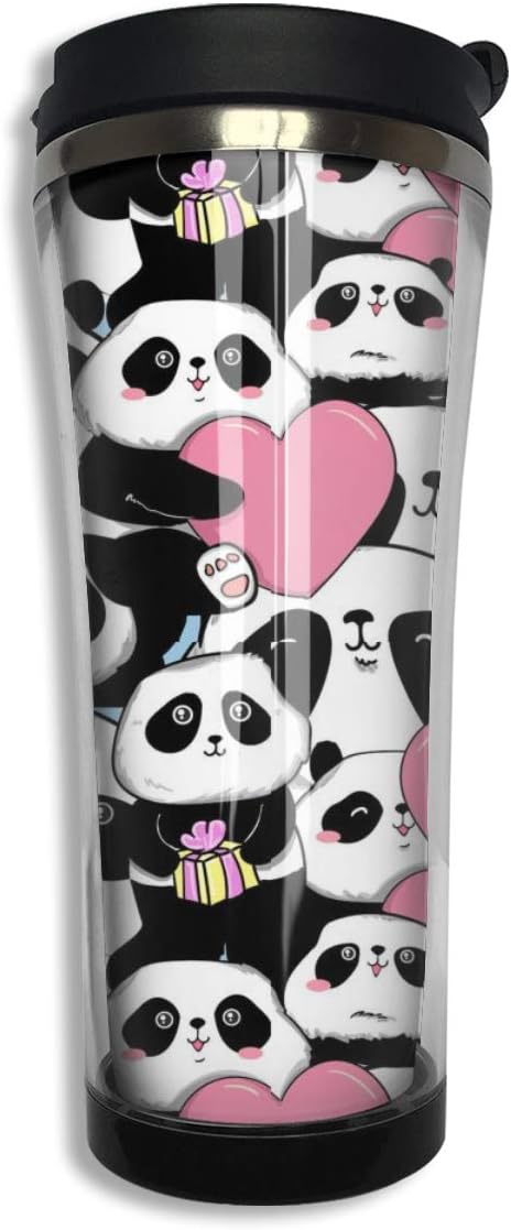 Valentine Day Animal Panda Heart (2) Portable Travel Mug Tumbler With Lids 420 ML Stainless Steel Vacuum Insulated Coffe Cups, Double Wall Water/Tea Thermos For Home, Office, School, Works
