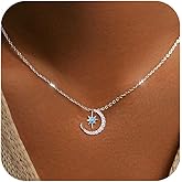 AIBELOPY Crescent Moon Blue Star Necklace for Women 925 Sterling Silver Dainty Cubic Zirconia Pendant Necklace Trendy Choker Necklace Jewelry Birthday Christmas Gifts