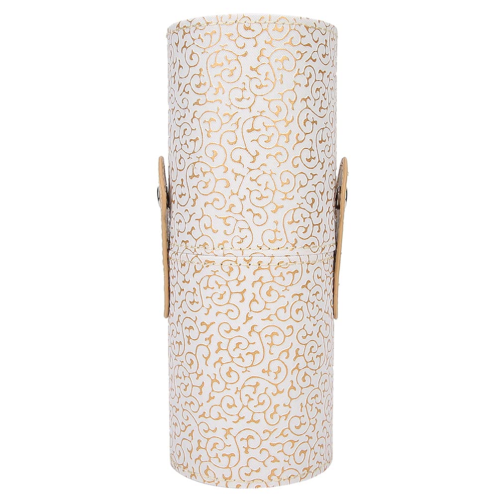 Makeup Brush Holder, PU Leather Makeup Brush Cup Holder Portable Travel Makeup Brushes Container Cosmetic Organizer (18x7cm/7.1x2.8in)(Apricot)