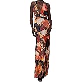 Amiblvowa Women Halter V Neck Maxi Dress Sexy Backless Bodycon Low Cut Long Dress Open Back Cocktail Summer Beach Sundress