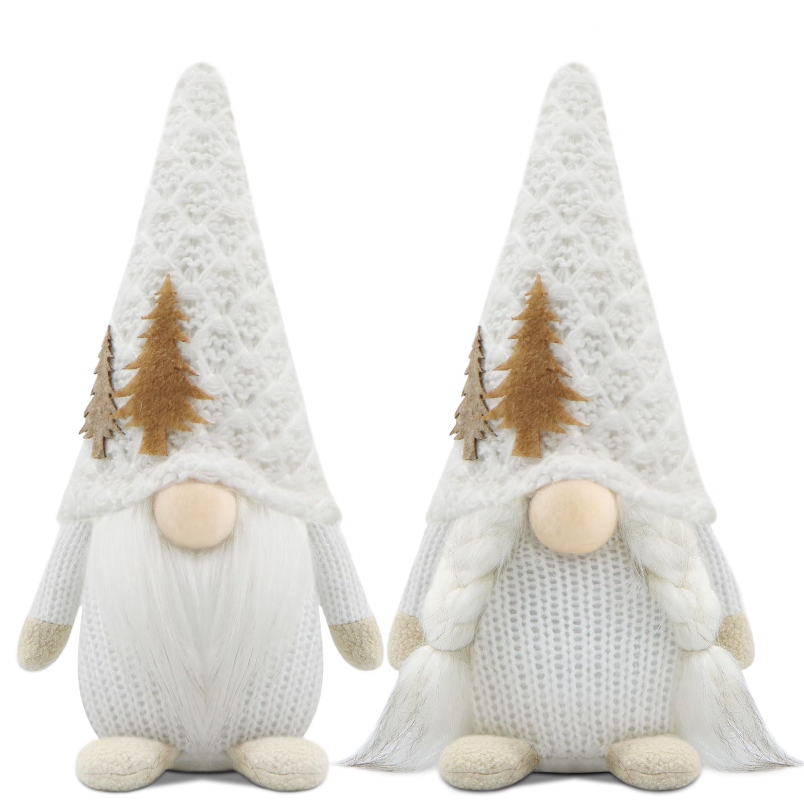 Godeufe Set of 2 Christmas Gonk Gnome Xmas Winter Decorations Reindeer Handmade Elf Dwarf Figurines for Home Kitchen Farmhouse Holiday Festival Party Scandinavian Tomte - White