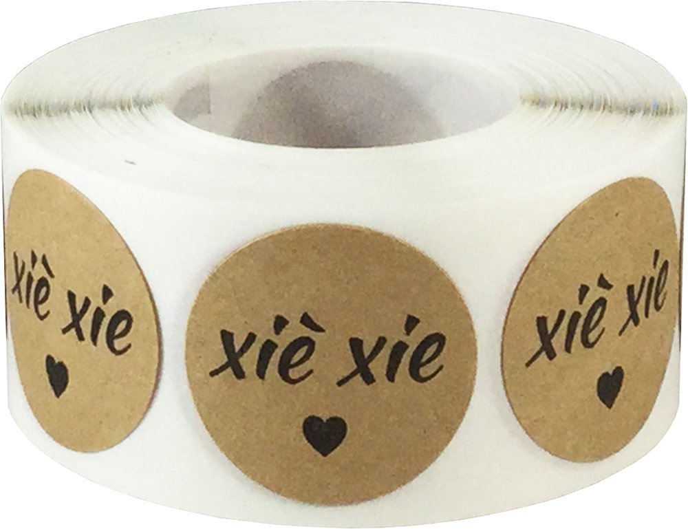 Kraft Marron Cercle Avec Noir Merci En Chinois Autocollants 500 Etiquettes Sur Un Rouleau 25 Mm 1 Pouce Rond Etiquettes A Code Couleur Etiquettes Et Autocollants