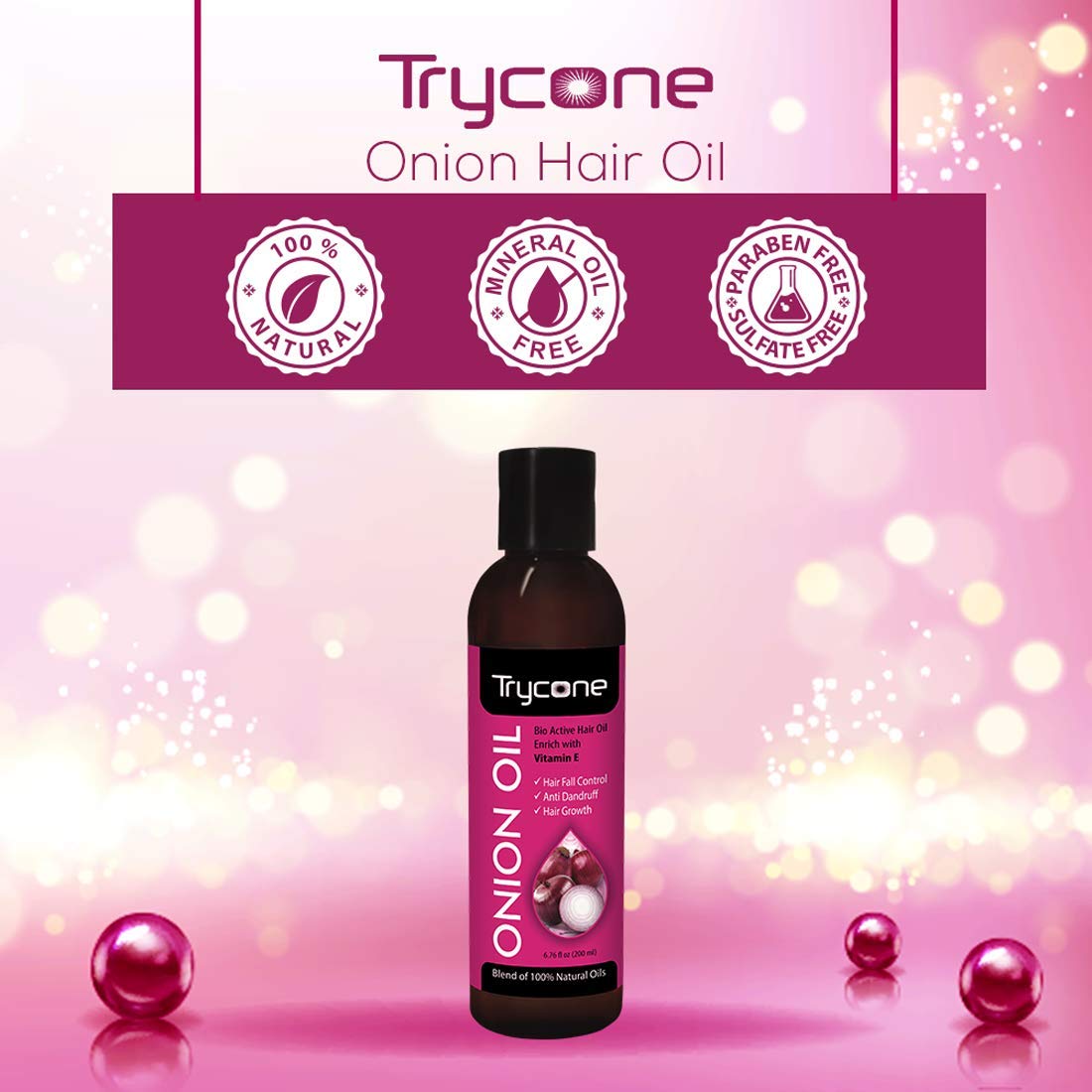 Trycone Onion Hair Oil with Vitamin E,100 Natural Oils and Herbs, 200