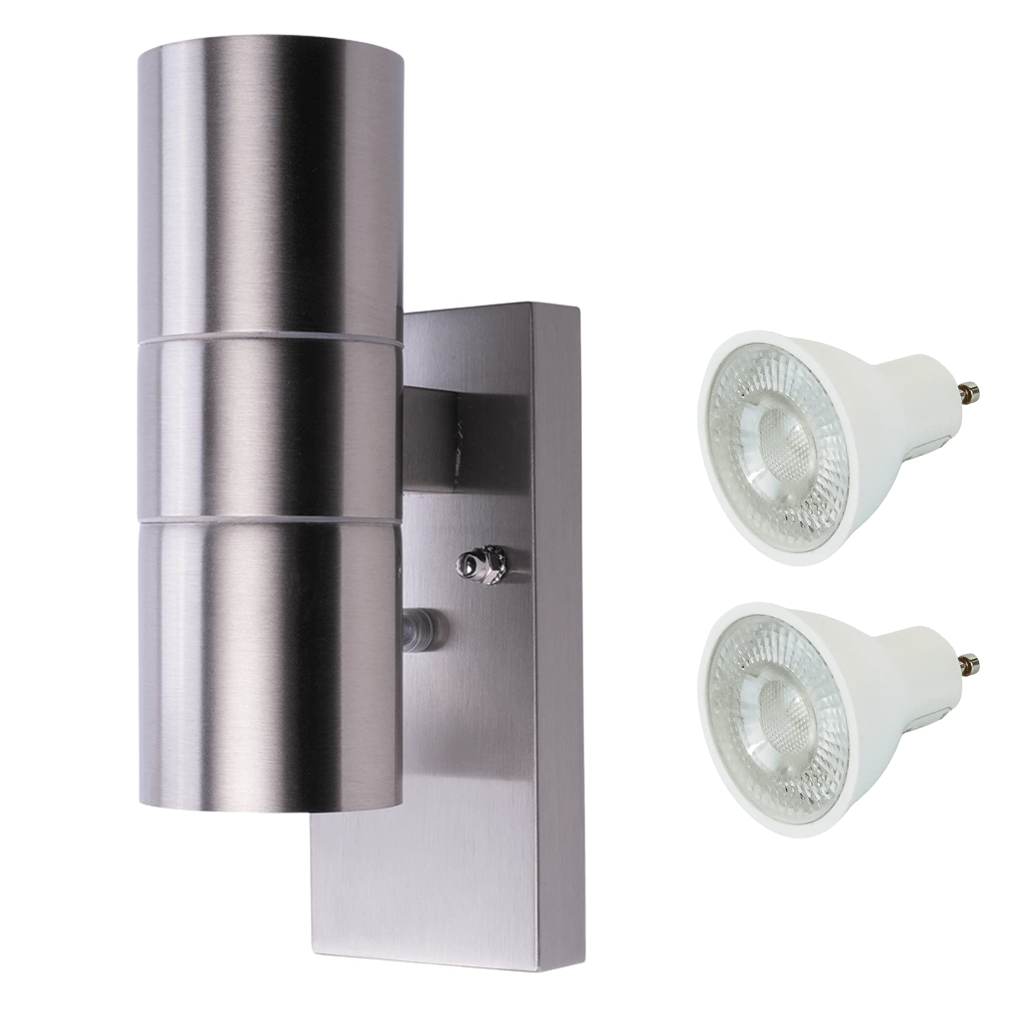 HiSPEC Coral LED Outdoor Up Down Wall Light with Photocell Sensor - Stainless Steel | Dusk Till Dawn Sensor for Home, Driveway, Garden | Wall Security Light with IP44 Rating | 2 x GU10 Bulbs Included