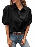Tankaneo Women's Button Down Shirts Short Puff