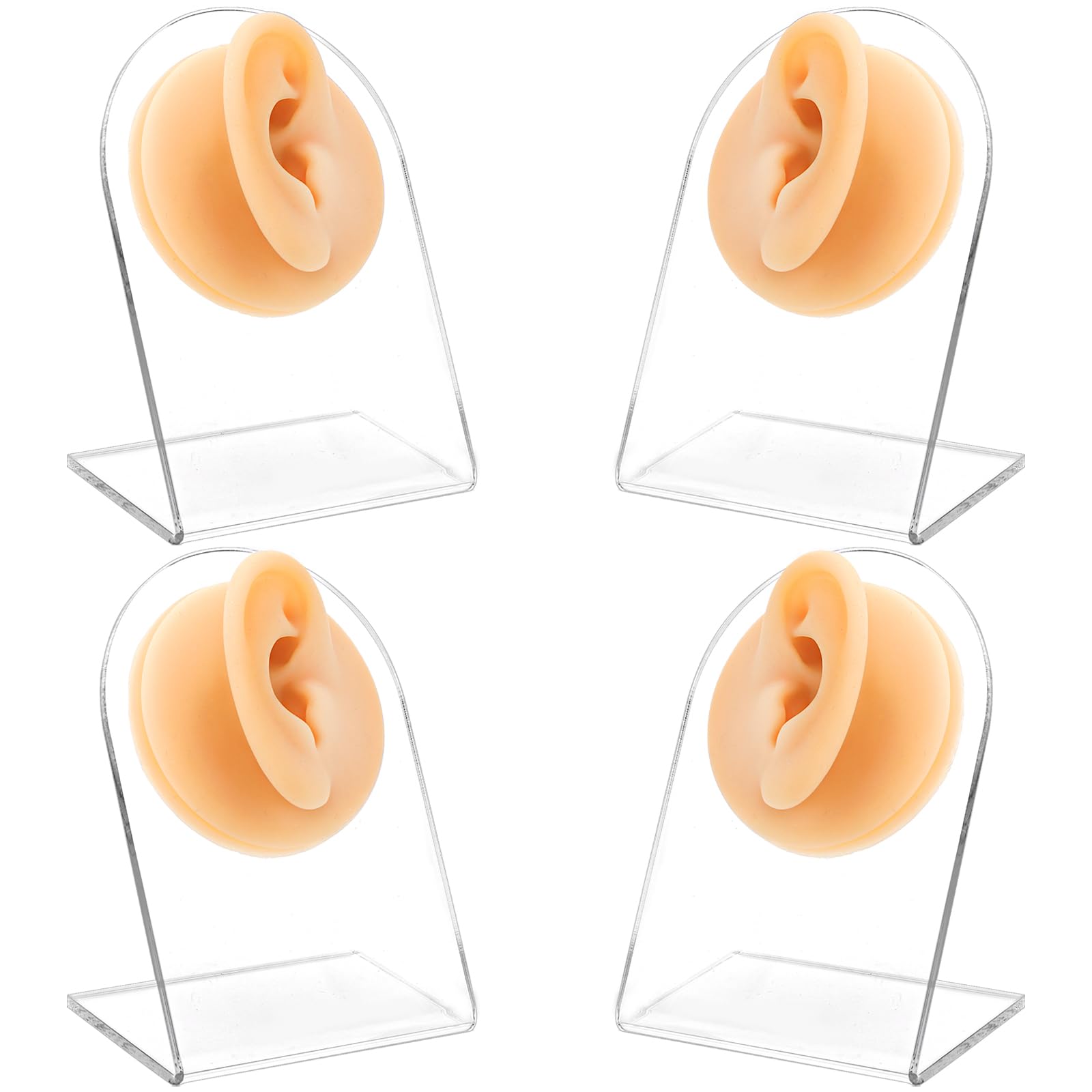 Photo 1 of **MISSING TWO** ZENFUN Set of 4 Soft Silicone Ear Model for Piercing Practice, Left and Right Flexible Fake Ear with Acrylic Stand, Realistic Ear for Earring Display, Acupuncture Teaching Tool