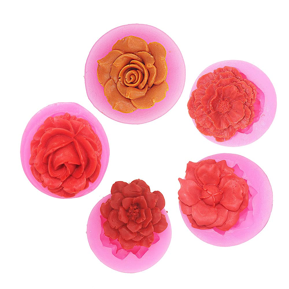 Flowers Silicone Fondant Mould Chocolate Mold for Decorating Cakes, Chocolate, Candy, Baking,etc.(5 pcs)