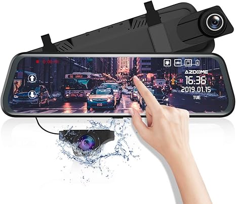 Azdome 10 Mirror Dash Cam Dual Lens Touch Screen1080p Hd Car Camera Waterproof Backup Camerarear View Mirror Camera With Lane Departure Warning