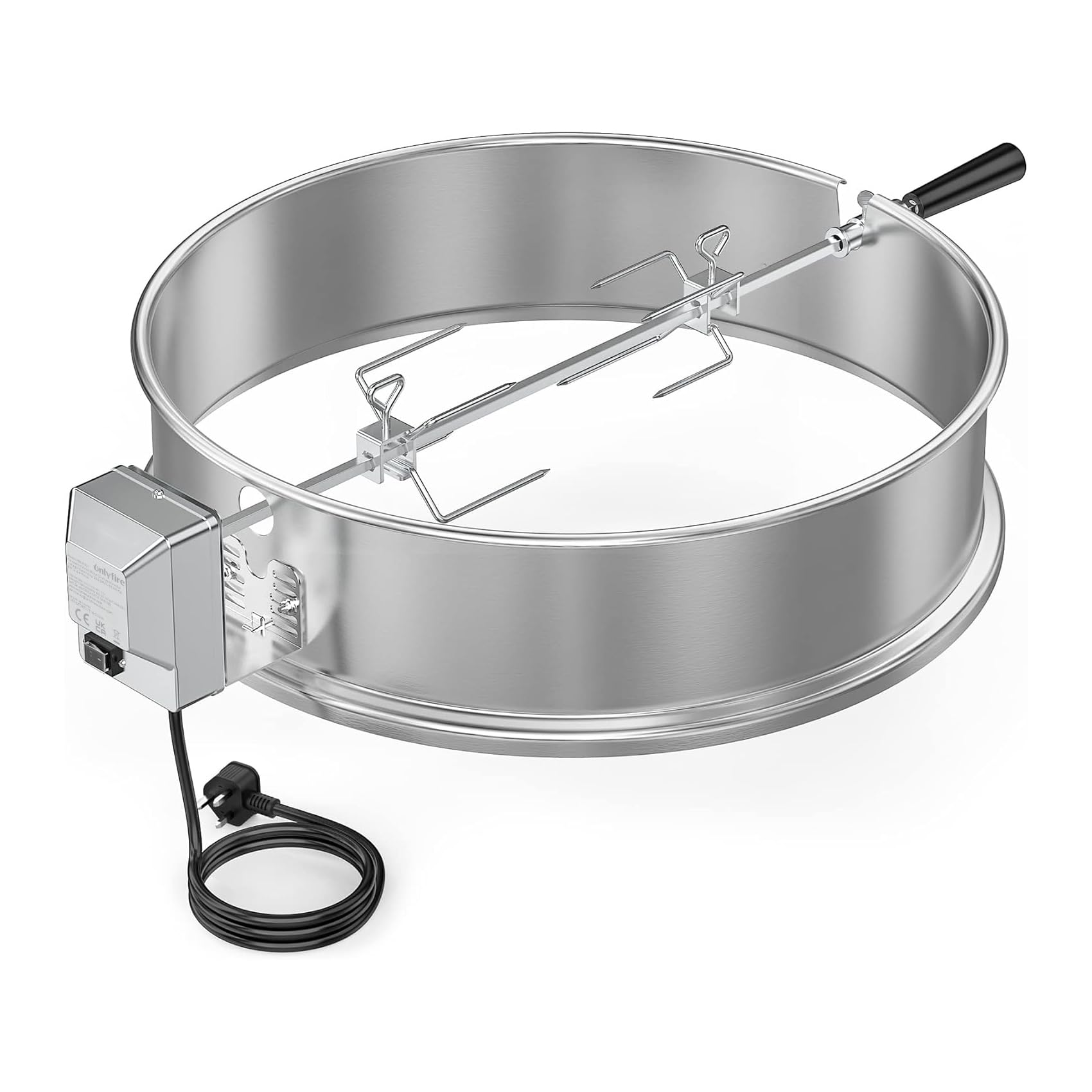 onlyfire BRK-6025 Stainless Steel Rotisserie Ring Kit Fits Weber 57cm Charcoal Kettle Grill with Electric Motor for UK Fits Weber 2290 and Other 57cm Models