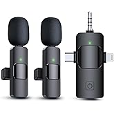 PQRQP 3 in 1 Wireless Lavalier Microphones for iPhone, iPad, Android, Camera, USB-C Microphone, 7-Hour Battery, Mini Micropho