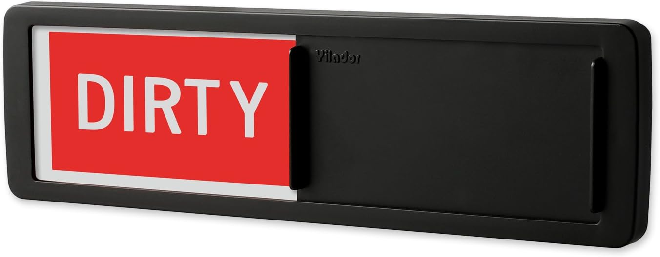 Premium Dishwasher Magnet Clean Dirty Sign, Non-Scratching Backing/3M Sticky Tab Adhesion, Sliding Indicator Works for Dishwashers, Reminder Tells Whether Dishes Are Clean or Dirty - Black