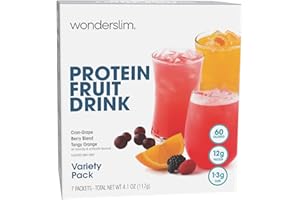 WonderSlim Protein Fruit Drink, Variety Pack, No Fat, Gluten Free, Keto Friendly & Low Carb (7ct)