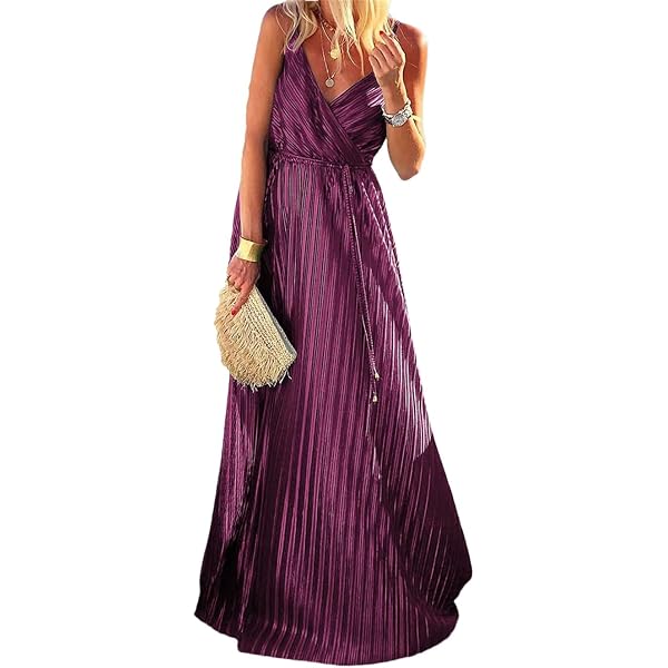Amazon.com: Ecirod Womens Halter Tie Deep V Neck Pleated Maxi Dress  Sleeveless Backless A Line Flowy Evening Party Dresses : Clothing, Shoes &  Jewelry