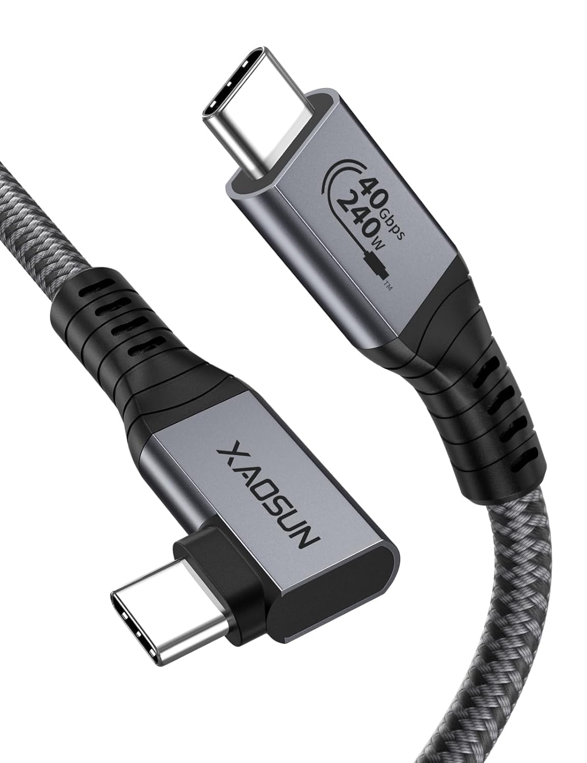 XAOSUN USB 4 Cable for Thunderbolt 4 Right Angle 1.8M, 240W PD3.1 Charging USB C Thunderbolt Cable 90 Degree,40Gbps Data Transfer,8K/5K@60Hz&Dual 4K Display for MacBook Pro, iPad Pro, iMac,Docks — image 1