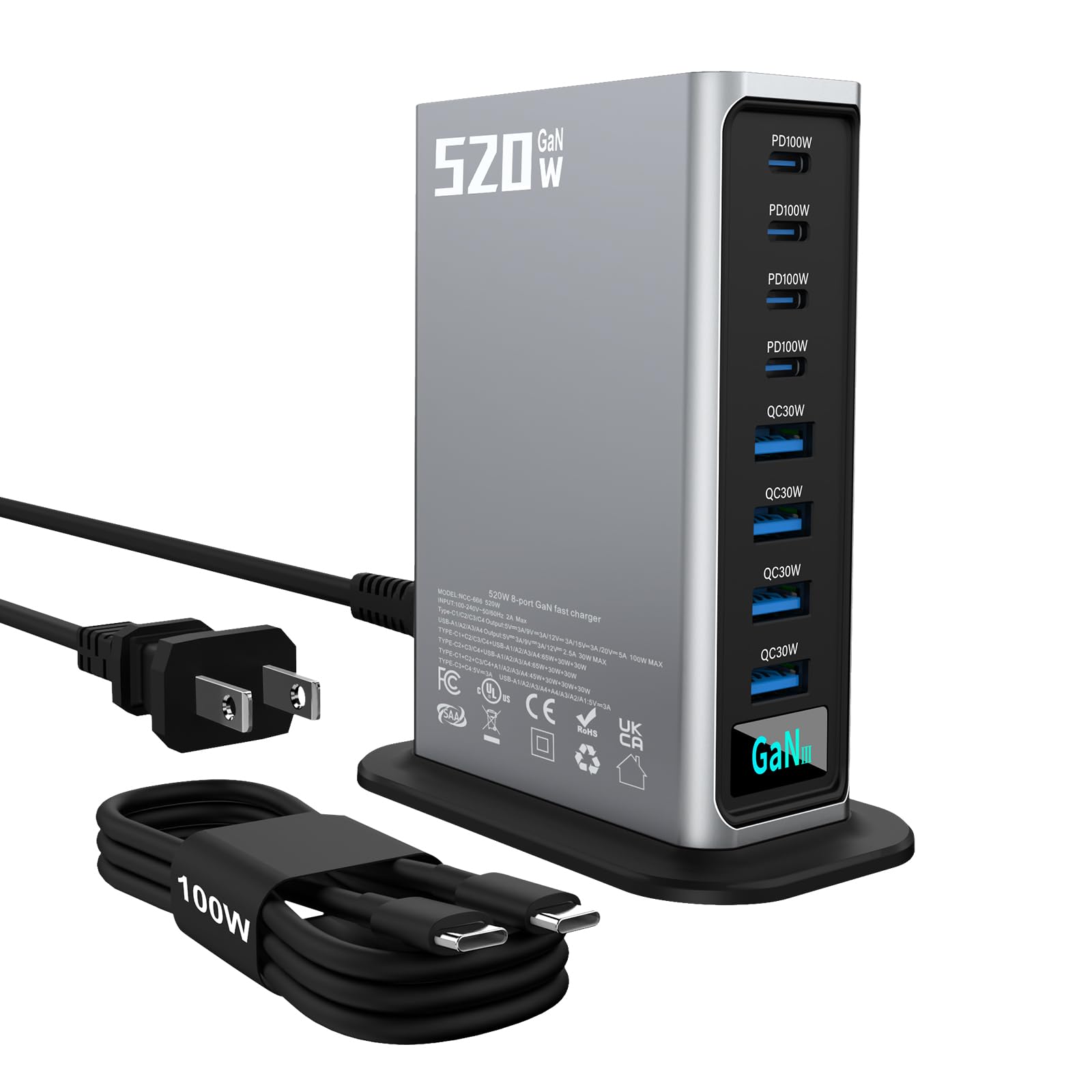 Photo 1 of 520W USB C Fast Charger Block, PD 3.1 100W 8 Port USB Charging Station, GaN ? Fast Charging Station for Multiple Devices, Laptop Wall Charger Compatible with iPhone 17/iPad/MacBook etc
