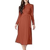 KOH KOH Womens 2026 Long Sleeve Flowy Wrap Collar Fall Modest Work Office Midi Dress