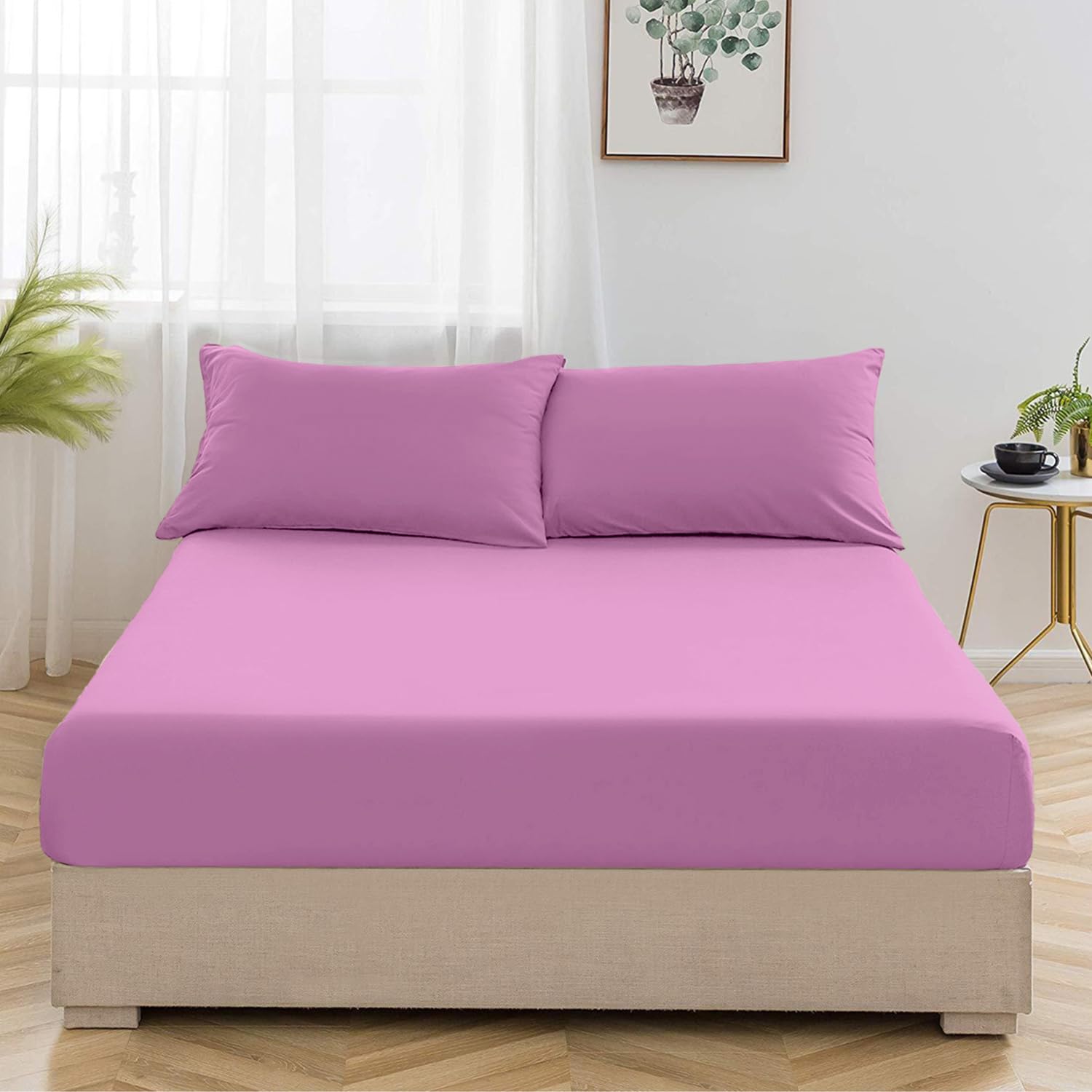 Oxford Homeware Purple King Size Fitted Sheets -100% Brushed Microfibre 1800 Easy Care 25 cm Deep King Size Bed Sheet Bedding - Shrinkage and Fade Resistance — image 1