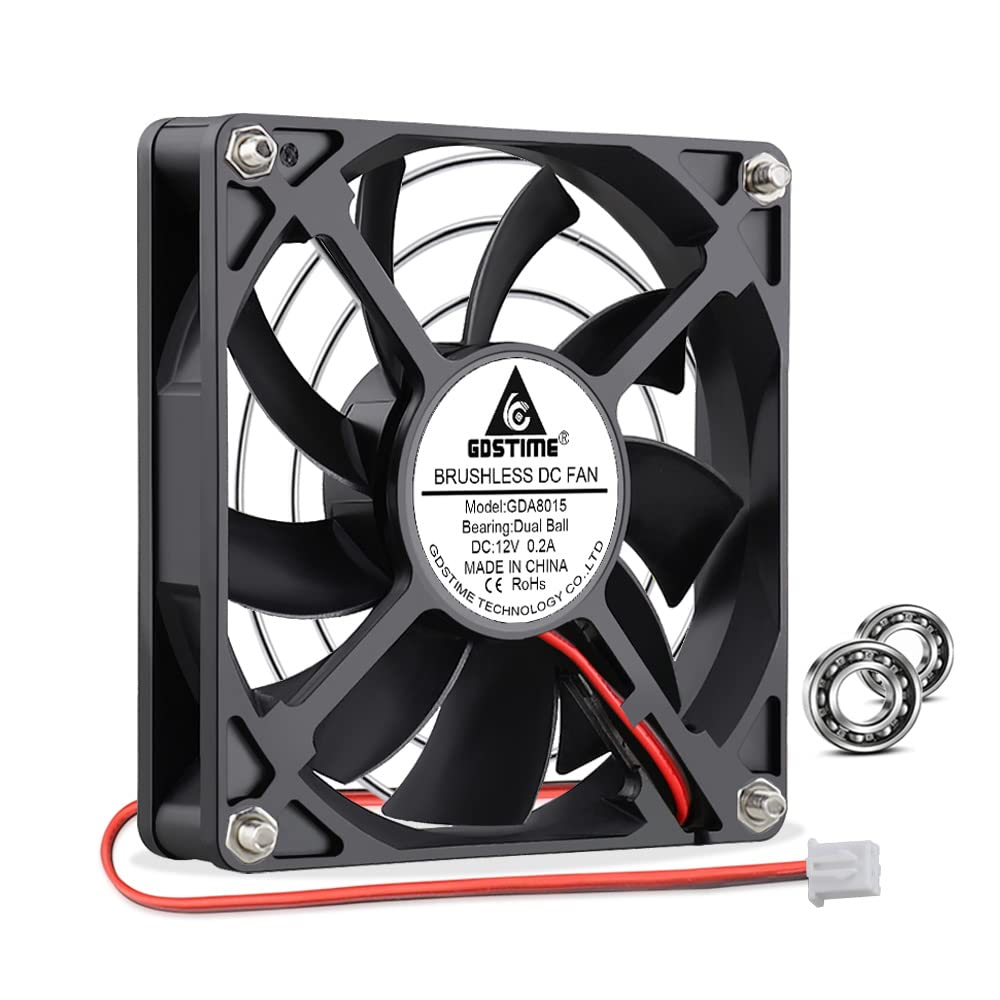 GDSTIME 80mm 12V Fan 2800 RPM Dual Ball Bearing 80 x 15mm Cooling Fan for Computer Laptop CPU PSU Amplifier Ventilation