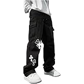 BEAUDRM Men's Cross Graphic Baggy Cargo Pants Drawstring Waist Wide Leg Sweatpants Streetwear