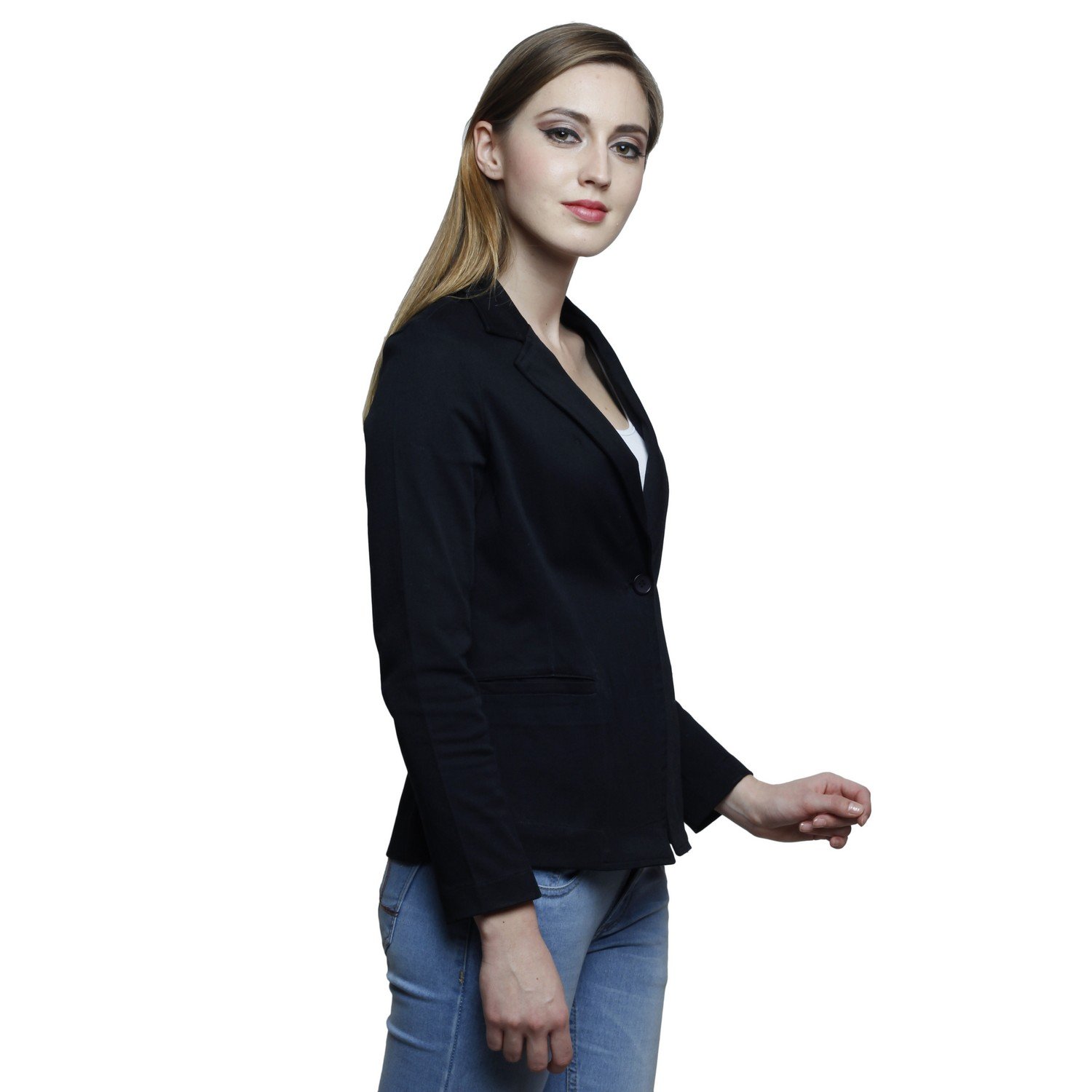 trendsnu solid black women's full sleeves blazer
