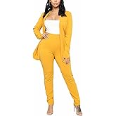 Tcremisa Women's Casual Pants Suit 2 Piece Business Outfits Solid Long Sleeve Blazer and Pencil Pant Sets