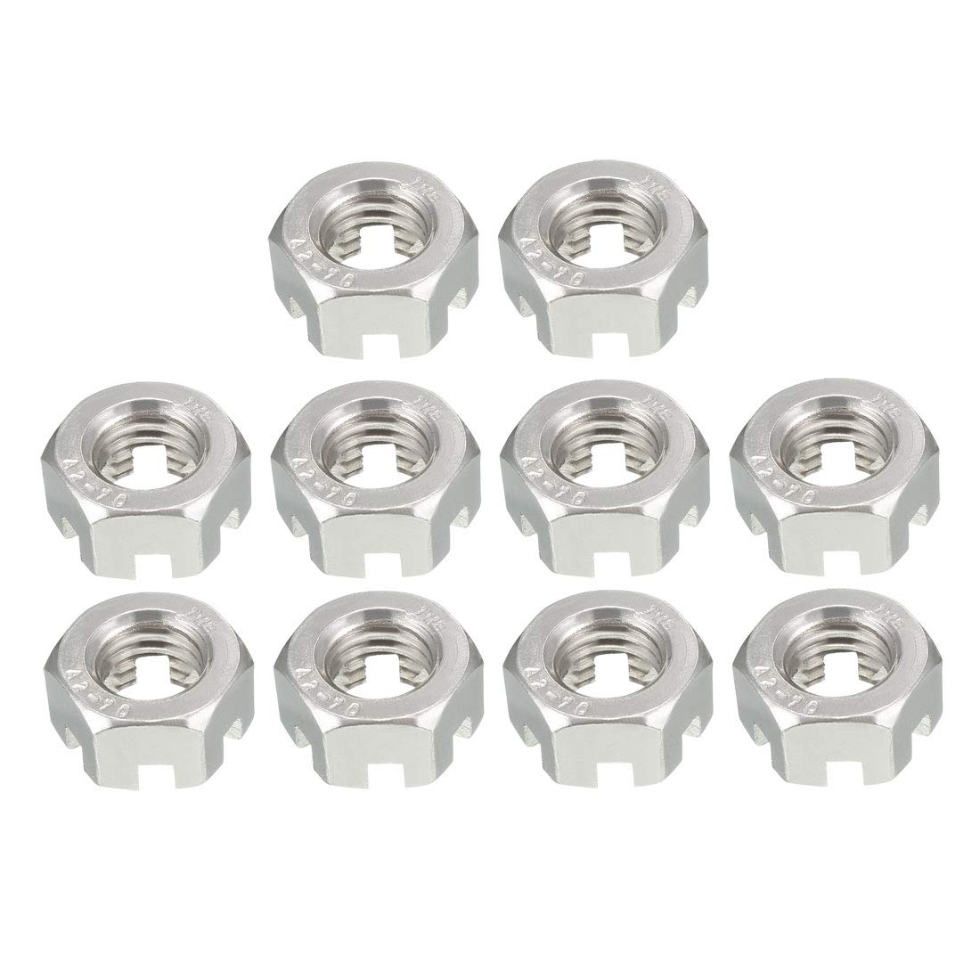 sourcing map M10 x 1.5mm Pitch 304 Stainless Steel Slotted Hex Nuts, Pack of 10