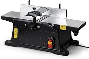 WOODSTARTER 6-Inch Benchtop Jointer with 15 Amp Motor, 12000 RPM Cutting Speed, Adjustable Fence 90–135°, Up to 1/8" Depth, HSS Blades, Table Jointer To for Woodworking DIY