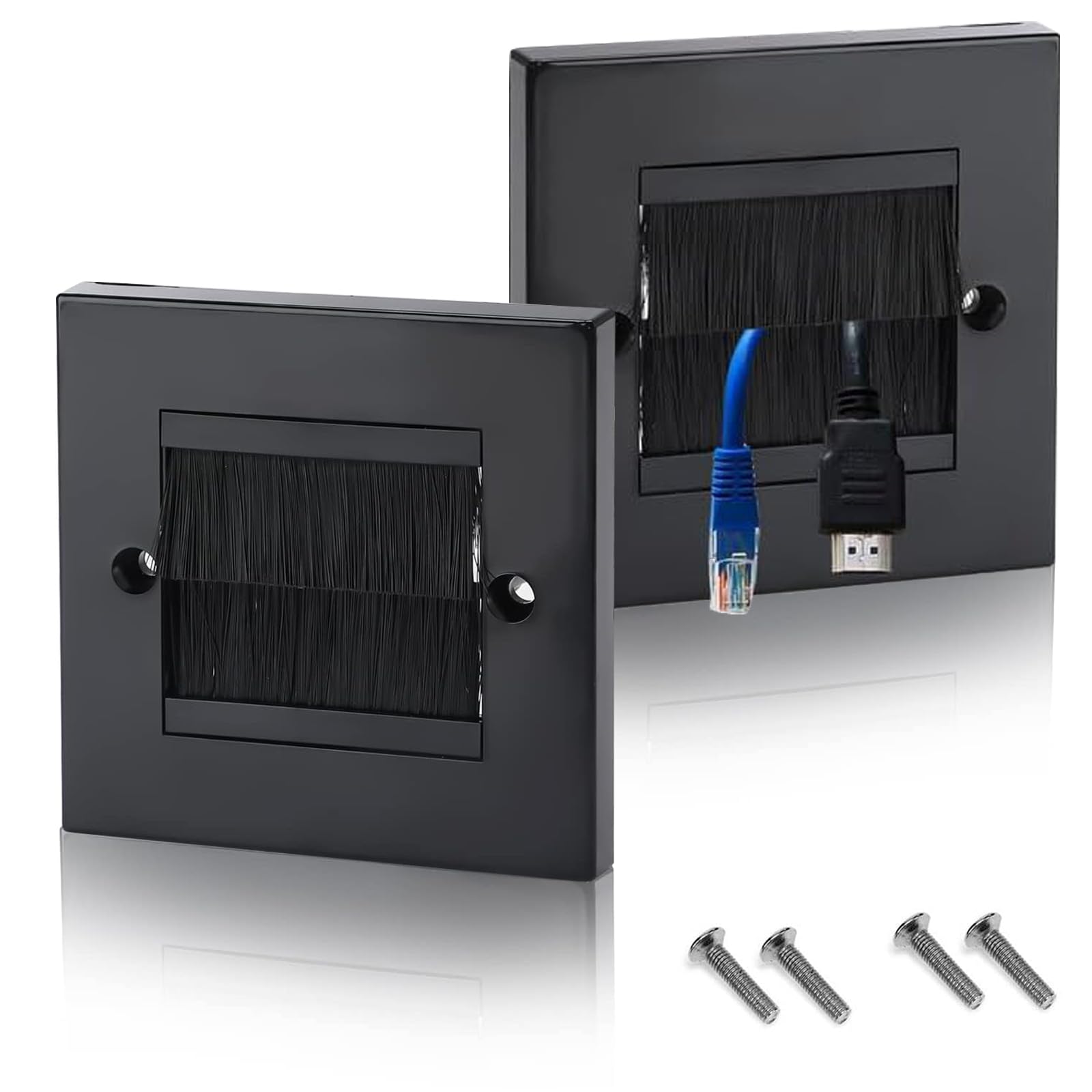Misuyue Brush Wall Plate, 2 Pack Cable Entry Cover, Wall Cable Cover, Single Gang Brush Panel for Covering Outlets, Receptacles and Tidying Cords for Cables - Black