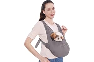 Supet Dog Sling Carrier for Small Pets, Hands Free Cat Sling, Reducing Back Neck Pain Anti-Anxiety Puppy Front, Adjustable Soft Dog Carrying (Grey, Regular)