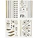 BeneU Bachelorette Metallic Temporary Tattoos Body Art Stickers Waterproof Removable Shiny Jewelry Flash Tatoos High Gloss Shimmer Designs in Gold, Silver, Black 12 Sheets