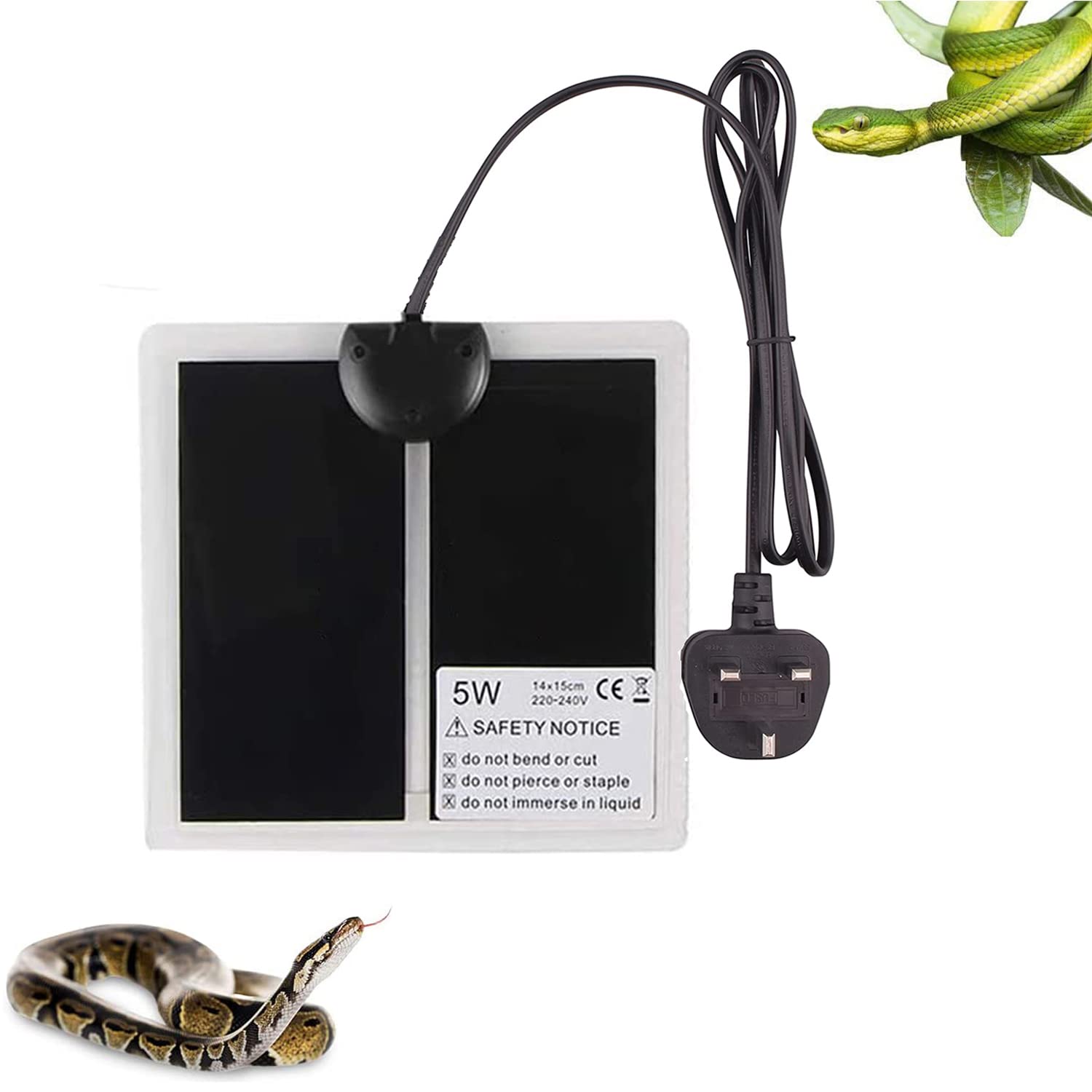 XIEHUZA Reptile Heating Mat with Temperature Adjustment, Waterproof Reptile Heat Pad Under Tank Terrarium Heater for Amphibians, Small Animals, Seeding (5W - 5.9 x 5.9 IN)