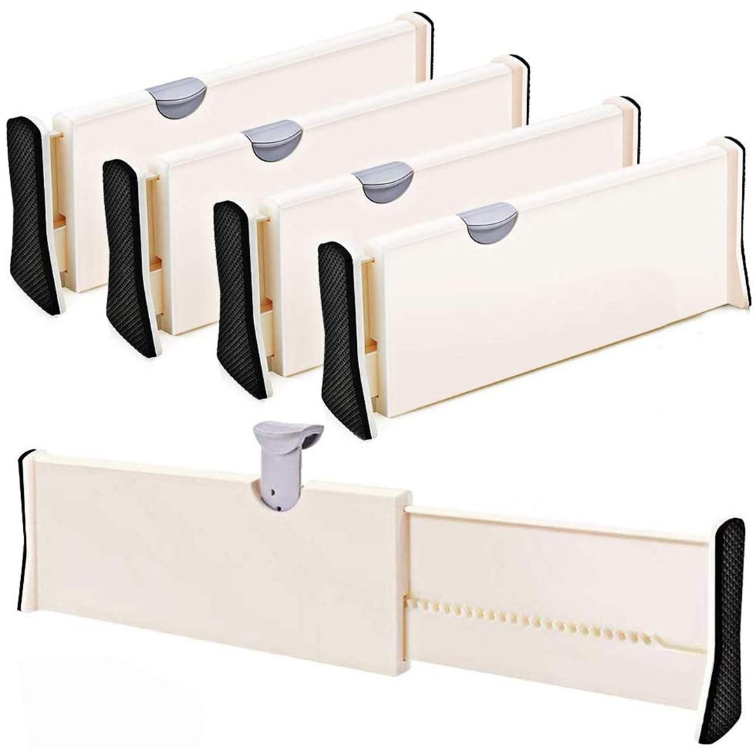 Drawer Dividers 11"-17.3" Adjustable Dresser Drawer Organizers, Drawer Separators for Silverware and Utensils, Tray Organizer for Kitchen, Drawer, Bathroom, Bedroom, Office or Dresser Storage - 4 Pack