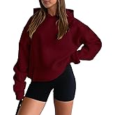 onlypuff Women Hoodies Casual Pullover Long Sleeve Sweatshirt Kangaroo Pocket Drop Shoulder Sweater