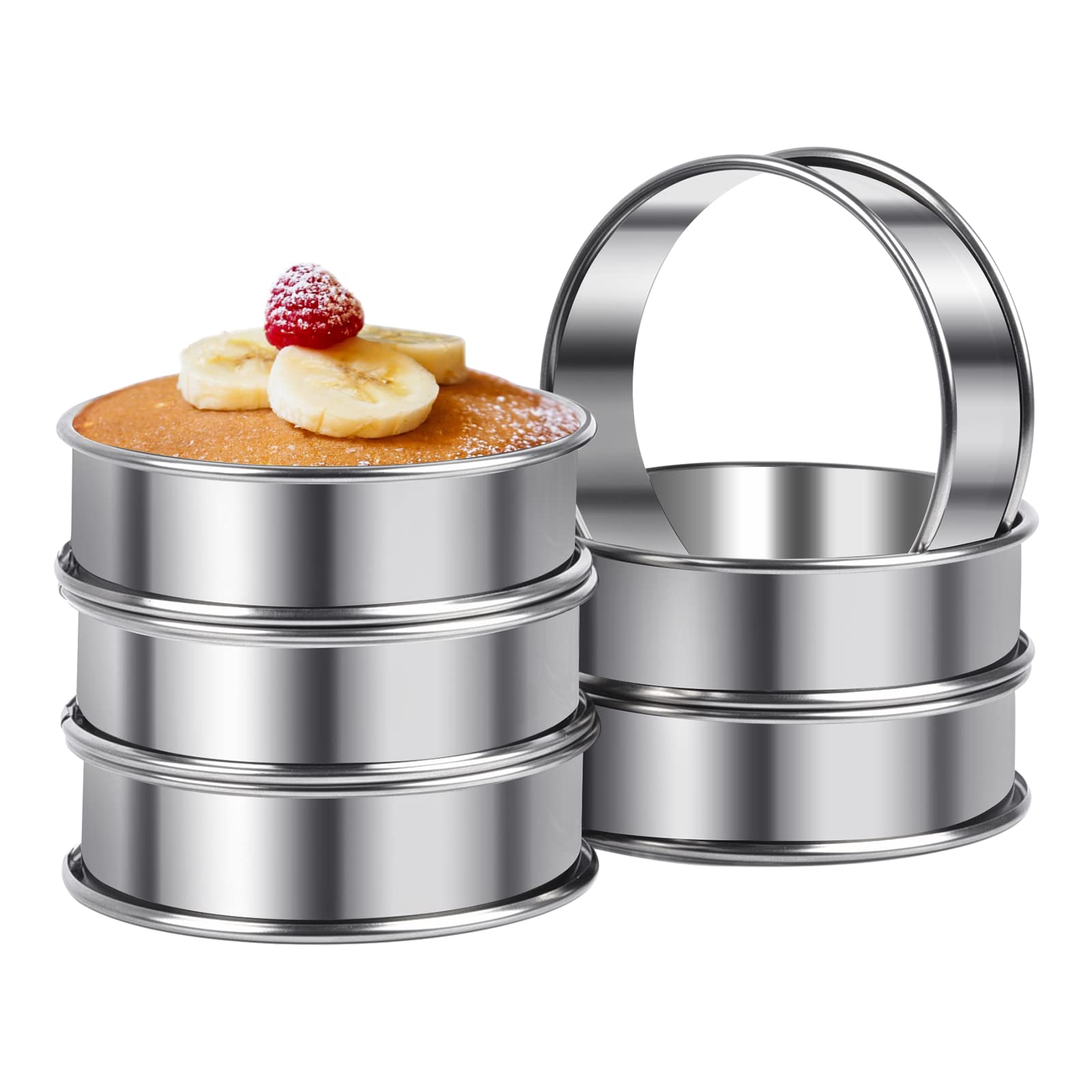 Crumpet Rings, 6PCS English Muffin Rings Non-Stick, 3.15"/8cm Enhanced Thick & Durable Stainless Steel Baking Rings for Pancake, Egg, Tart, Heat-Resistant, Easy Clean