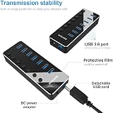 RSHTECH USB Hub 7 Port USB 3.0 Aluminum Splitter w/ On/Off Switches & 5V Power view 5